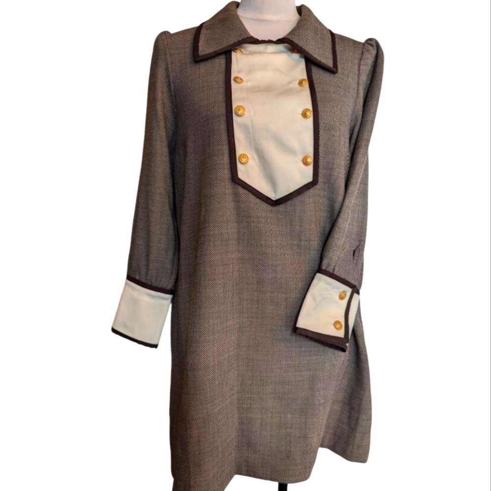 Alex+Olivia bib golden button wool blend shift dress size M